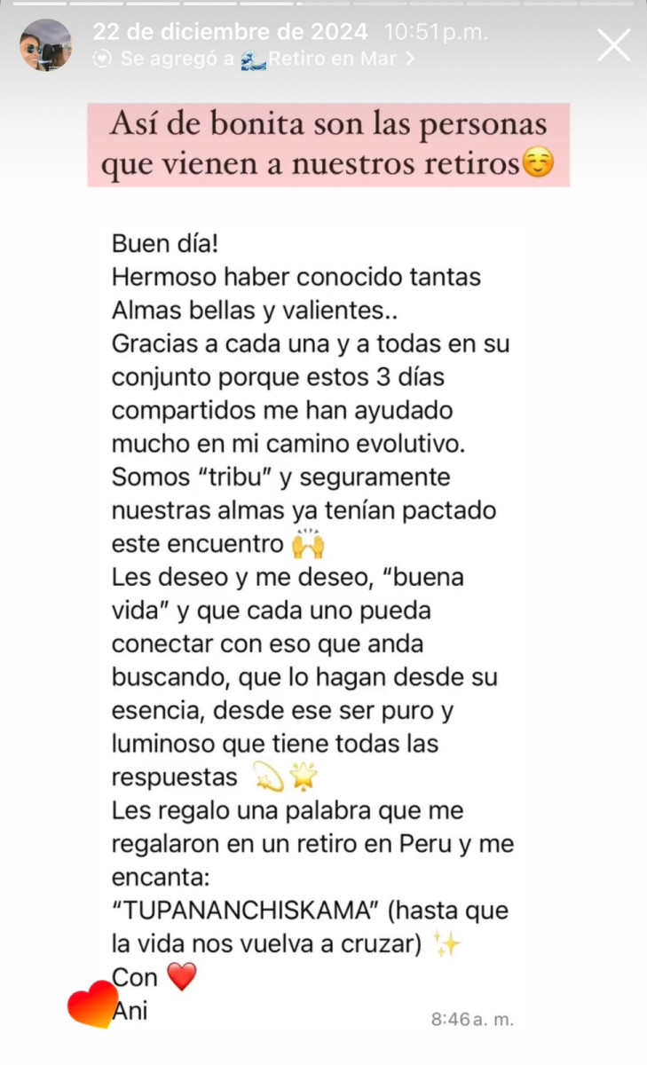 Ani · “estos 3 días me ayudaron mucho en mi camino”